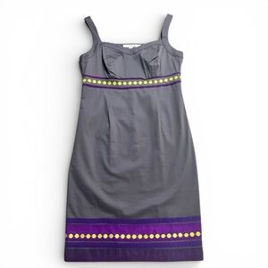 Boden Gray Purple Trim Polka Dot Sheath Dress Women’s Size 4P